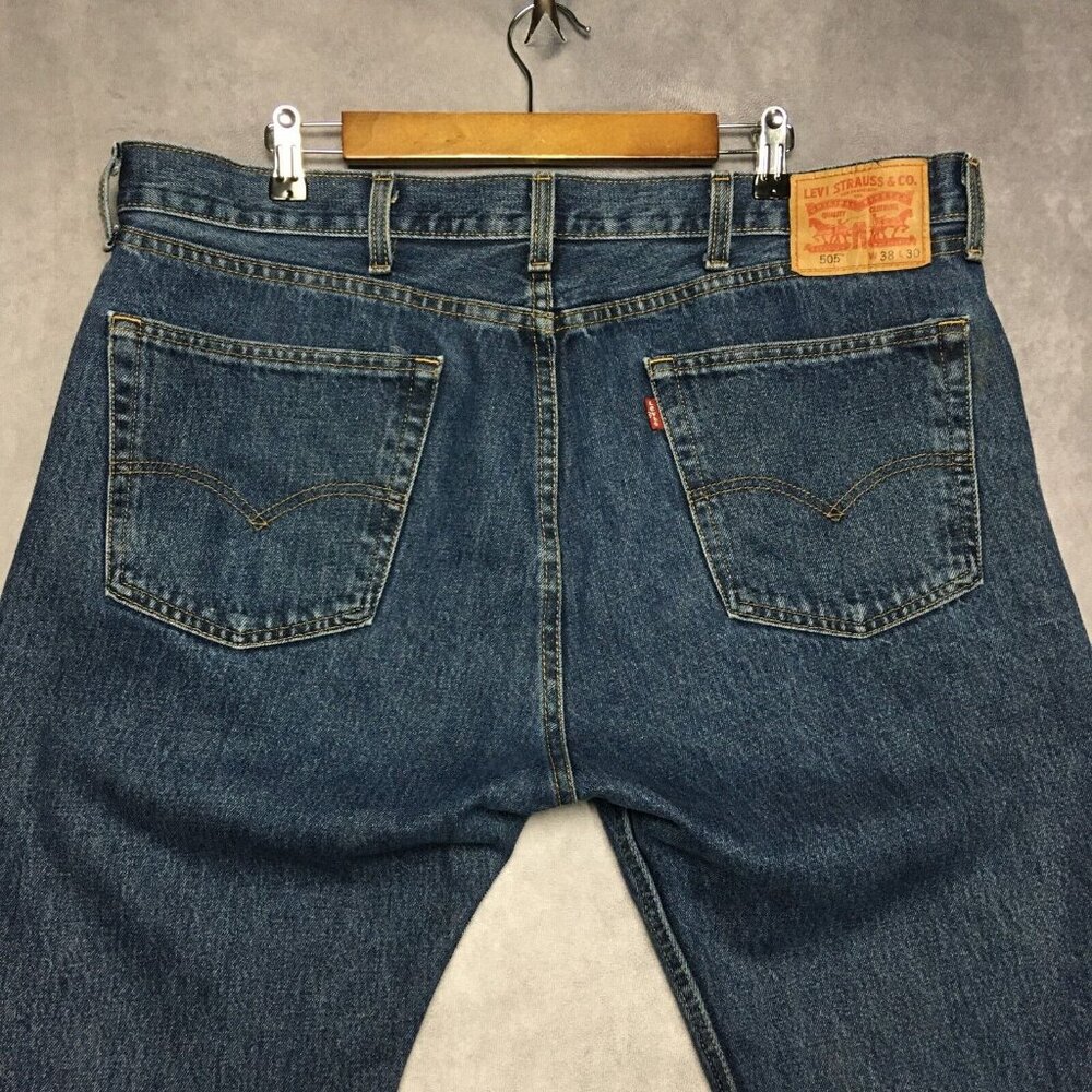 Levis Mens 505 Regular Fit Blue Jeans‎ size 38x30 Cotton Denim Pants Zipper Fly